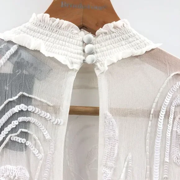 RETROFETE CHLOE EMBELLISHED SILK CHIFFON‎ DRESS WHITE XS - Picture 7 of 14